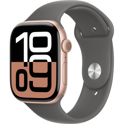 Apple Watch Series 10 GPS 46mm Rose Gold Aluminum S/M/L Stone Gray Sport Band - фото 63413