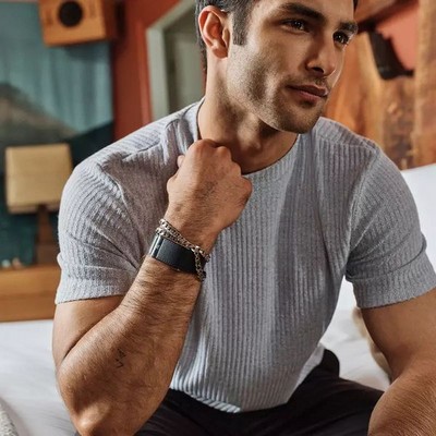 Кожаный люксовый ремешок Whoop LeatherLuxe Straight 5.0 Black/Cream with Titanium - фото 80942