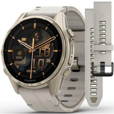 Garmin Fenix 8 43mm Amoled Sapphire  Soft Gold with Limestone Leather Band + Dark Sandstone Silicone (010-02903-40) - фото 81783