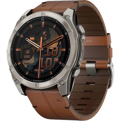 Garmin Fenix 8 51mm Amoled Sapphire Bare Titanium Black with Chestnut Leather Band + Black Silicone Band (010-02905-40) - фото 81826