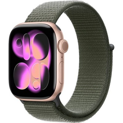 Apple Watch Series 11, 42 mm, Rose Gold Aluminium  Forest Sport Loop - фото 83200