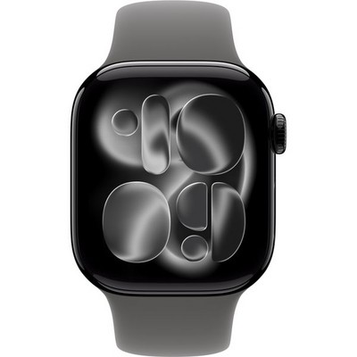 Apple Watch Series 11, 42 mm, Jet Black Aluminium Stone Gray Sport Band SM/ML - фото 83215