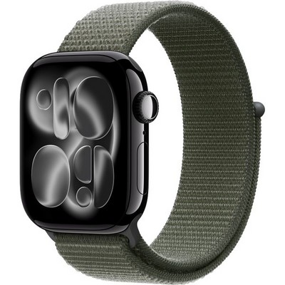 Apple Watch Series 11, 42 mm, Jet Black Aluminium  Forest Sport Loop - фото 83224
