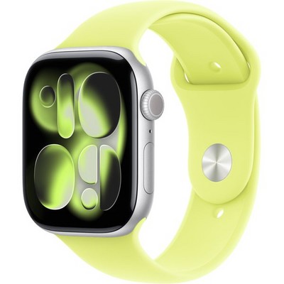 Apple Watch Series 11, 46 mm, Silver Aluminium  Neon Yellow Sport Band - фото 83266