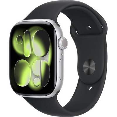 Apple Watch Series 11, 46 mm, Silver Aluminium  Black Sport Band - фото 83292