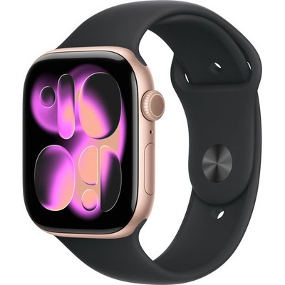 Apple Watch Series 11, 46 mm, Rose Gold Aluminium  Black Sport Band - фото 83316