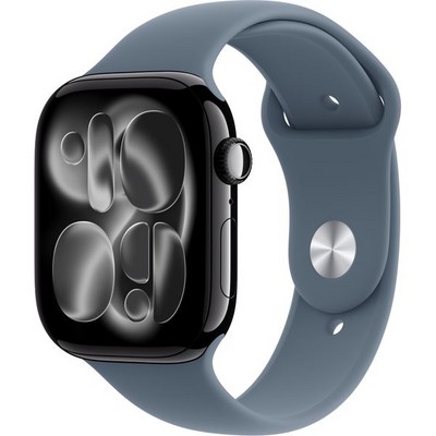 Apple Watch Series 11, 46 mm, Jet Black Aluminium  Anchor Blue Sport Band - фото 83334