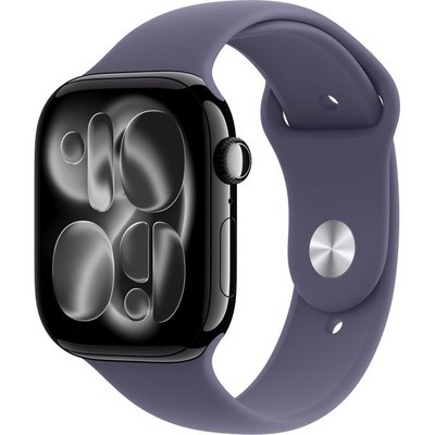 Apple Watch Series 11, 46 mm, Jet Black Aluminium  Purple Fog Sport Band - фото 83336