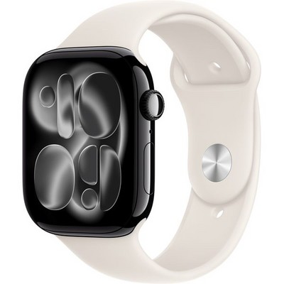 Apple Watch Series 11, 46 mm, Jet Black Aluminium  Starlight Sport Band - фото 83338