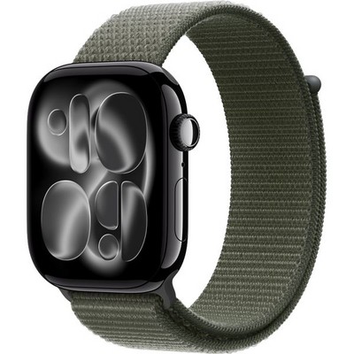 Apple Watch Series 11, 46 mm, Jet Black Aluminium  Forest Sport Loop - фото 83384