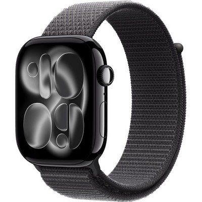 Apple Watch Series 11, 46 mm, Jet Black Aluminium  Dark Gray Sport Loop - фото 83386