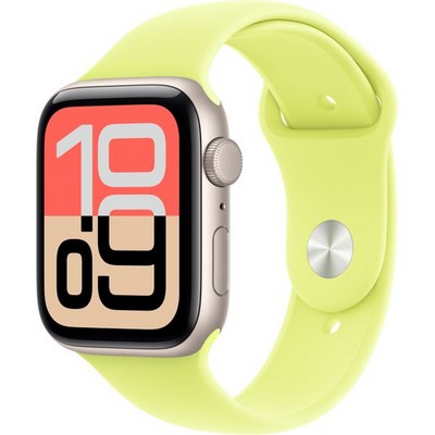 Apple Watch Series SE 3, 44 mm, Starlight Aluminium Neon Yellow Sport Band - фото 83496