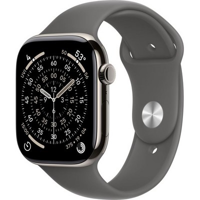 Apple Watch Series 11, 46 mm, Natural Titanium Stone Gray Sport Band - фото 84283