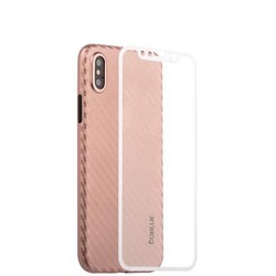 Чехол-накладка карбоновая Coblue 4D Glass & Carbon Case (2в1) для iPhone XS/ X (5.8") Розовый