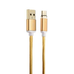 Дата-кабель USB COTECi M42 с индикатором NYLON USB Type-C+Magnet System CS2156-GD (1.2 м) Золотистый