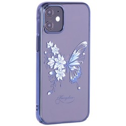 Чехол-накладка KINGXBAR для iPhone 12 mini (5.4") пластик со стразами Swarovski синий (Бабочка)