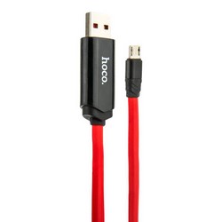 Дата-кабель USB Hoco U29 LED displayed timing MicroUSB (1.2 м) Красный