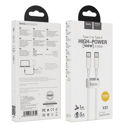 USB дата-кабель Hoco X51 High-power 100W charging data cable Type-C to Type-C (20V-5A, 100Вт Max) 1.0 м Белый