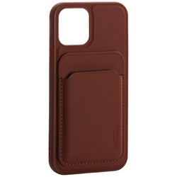 Чехол-накладка кожаный Mutural для Iphone 12/ 12 Pro (6.1") с бумажником MagSafe Коричневый