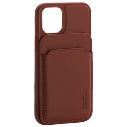 Чехол-накладка кожаный Mutural для Iphone 12 mini (5.4") с бумажником MagSafe Коричневый