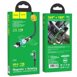 Дата-кабель USB Hoco U94 Universal Magnetic + Rotating charging data cable for MicroUSB (1.2м) (2.4A) Черный