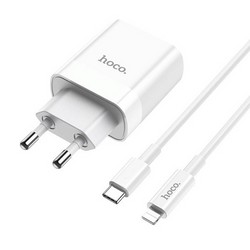 Адаптер питания Hoco C80A Rapido PD+QC 3.0 charger с кабелем Type-C to Lightning (USB: 5V max 3.1A/ 18Вт) Белый