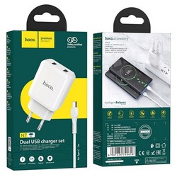 Адаптер питания Hoco N7 Speedy dual port charger с кабелем Type-C (2USB: 5V max 2.1A) Белый