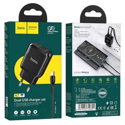 Адаптер питания Hoco N7 Speedy dual port charger с кабелем Type-C (2USB: 5V max 2.1A) Черный