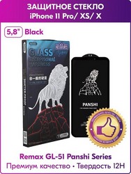 Стекло защитное Remax 3D (GL-51) Panshi Series Твердость 12H (Shatter-proof) для iPhone 11 Pro/ XS/ X (5.8") 0.33mm Black