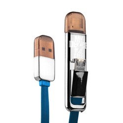 Дата-кабель USB Remax TRANSFORMERS high speed 2в1 lightning &amp; microUSB плоский (1.0 м) голубой