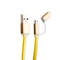 USB дата-кабель COTECi M1 (CS2025-YL) 2в1 lightning & microUSB cable Breathe Light плоский (1.0 м) золотистый