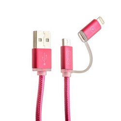 USB дата-кабель COTECi M9 NYLON series 2в1 Lightning+MicroUsb cable CS2112-MR (1.0 м) красный