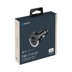 Разделитель автомобильный Deppa USB + USB Type-C: (PD/QC 3.0 D-11211 30 Вт) Черный
