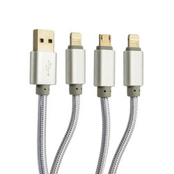 Дата-кабель USB COTECi M8 Lightning(х2)+MicroUSB Cable CS2110-TS (1.2м) Серебристый