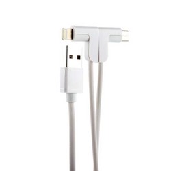 Дата-кабель USB Hoco X12 One Pull Two L Shape Magnetic Adsorption Cable 2в1 Lightning&microUSB (1.2м) White