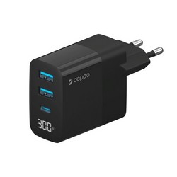 Адаптер питания Deppa PD Wall charger 3.0А QC 3.0 D-11395 (2USB A + Type-C) 30W дисплей Черный