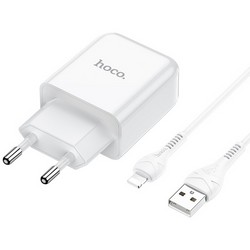 Адаптер питания Hoco N2 Vigour single port charger с кабелем Lightning (USB: 5V max 2.1A) Белый