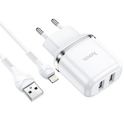 Адаптер питания Hoco N4 Aspiring dual port charger с кабелем Lightning (2USB: 5V max 2.4A) Белый