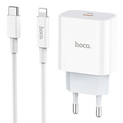 Адаптер питания Hoco C76A Speed source PD+QC 3.0 charger с кабелем Lightning to Type-C (USB-C: 5V max 3.0A/20Вт) Белый