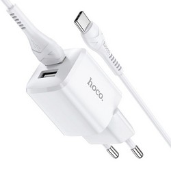 Адаптер питания Hoco N8 Briar dual port charger с кабелем Type-C (2USB: 5V max 2.4A) Белый