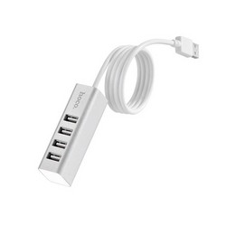 Переходник Hoco HB1 4-Ports HUB USBX4 Line machine (0.80мм) silver Серебристый