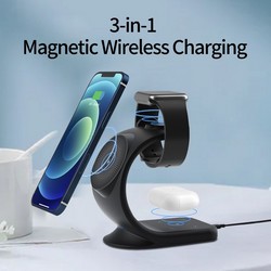 Беспроводное зарядное устройство MItrifON Magnetic Wireless charger stand 3в1 MageSafe Stand (OJD-83) для iPhone/ Watch/ Air Pods 15W Черный