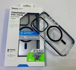 Чехол пластиковый Hoco AS6 Transparent anti-fall magnetic case для iPhone 15 Pro (6.1") TPU + PC + TPE 2.0mm Прозрачный/Черный