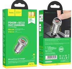 Разделитель автомобильный Hoco NZ10 Mini pull loop 45W PD+QC3.0 car charger (Type-C+USB: 5V &amp; 4A /total output 45W) Серебристый