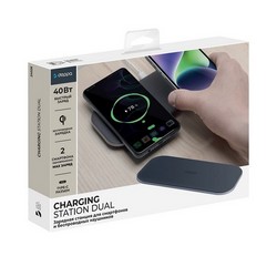 Беспроводное зарядное устройство Deppa Charging Station Dual 2в1 (D-24026) для 2 смартфонов и наушников 40Вт Черный